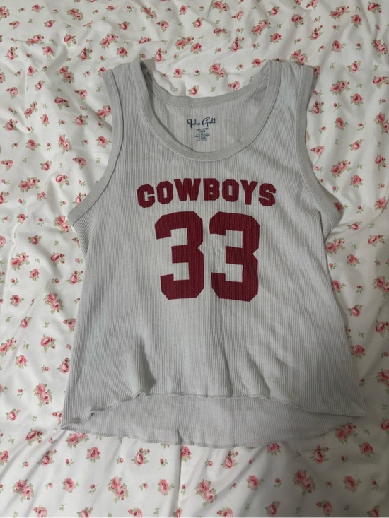 Brandy Melville Tops - Brandy Melville Light Gray Ribbed 'COWBOYS 33' Tank Top with Maroon Print